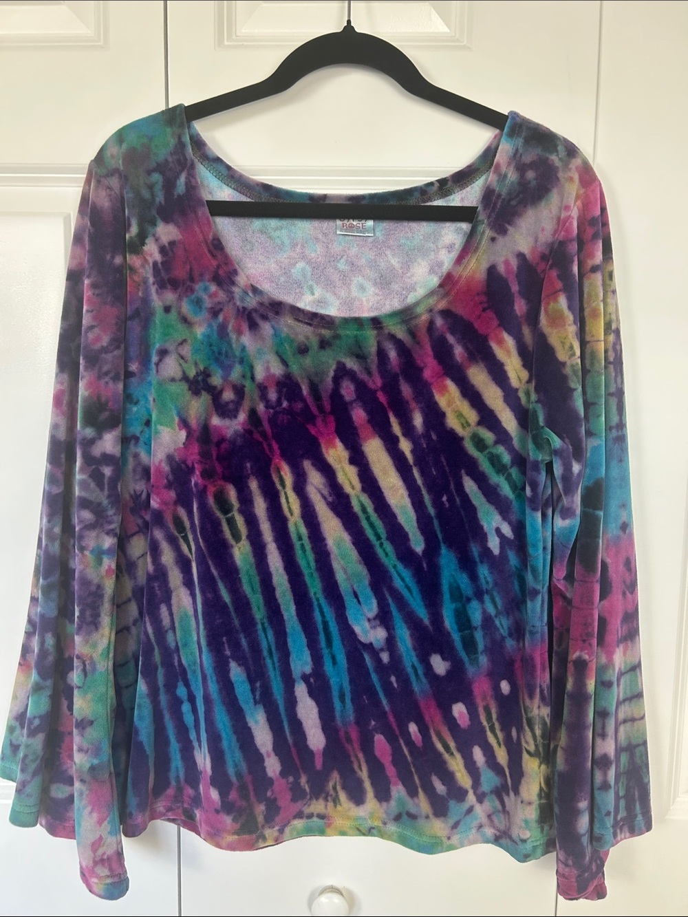 Gypsy Rose Velour Tie-Dye Scoop Neck Long Sleeve Top Size Large/XL